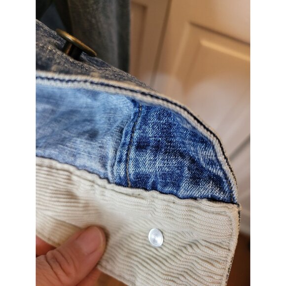 Vintage y2k Medium Wash Denim Jacket Bass L Corduroy Classic American Western - Picture 7 of 8